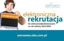 Grafika z napisem elektroniczna rekrutacja do szkół ponadpodstawowych na rok 2025/2026