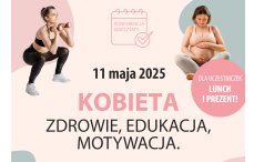 Grafika z kobietą i napisami: Kobieta zdrowie edukacja motywacja