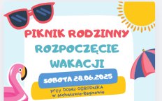 Zdjęcie przedstawia fragment plakatu z napisem ,,piknik rodzinny, rozpoczęcie wakacji"
