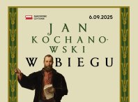 Grafika, po lewej postac Jana Kochanoweskiego, po porawej napis 06.09.2025 r. Jan Kochanowski w Biegu.