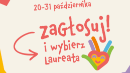 Na grafice widać uśmiechnięte serce na dłoni z napisem zagłosuj i wybierz laureata