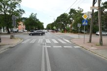 Zdjęcie skrzyżowania ulic Jagiellońśkiej i al. 3 Maja w Legionowie.