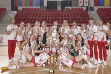 EEVZA Zdjęcie drużynowe Reprezentacji Polski z Mistrzostw Europy Wschodniej U18 w Gruzji. Zuzanna Szymczyk w środkowym rzędzie druga od prawej w zielonej koszulce z numerem 22