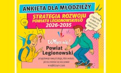 Fragment plakatu ankiety dla młodzieży dotyczącej strategii rozwoju Powiatu Legionowskiego