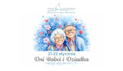 Grafika z babcią dziadkiem i logo powiatu legionowskiego