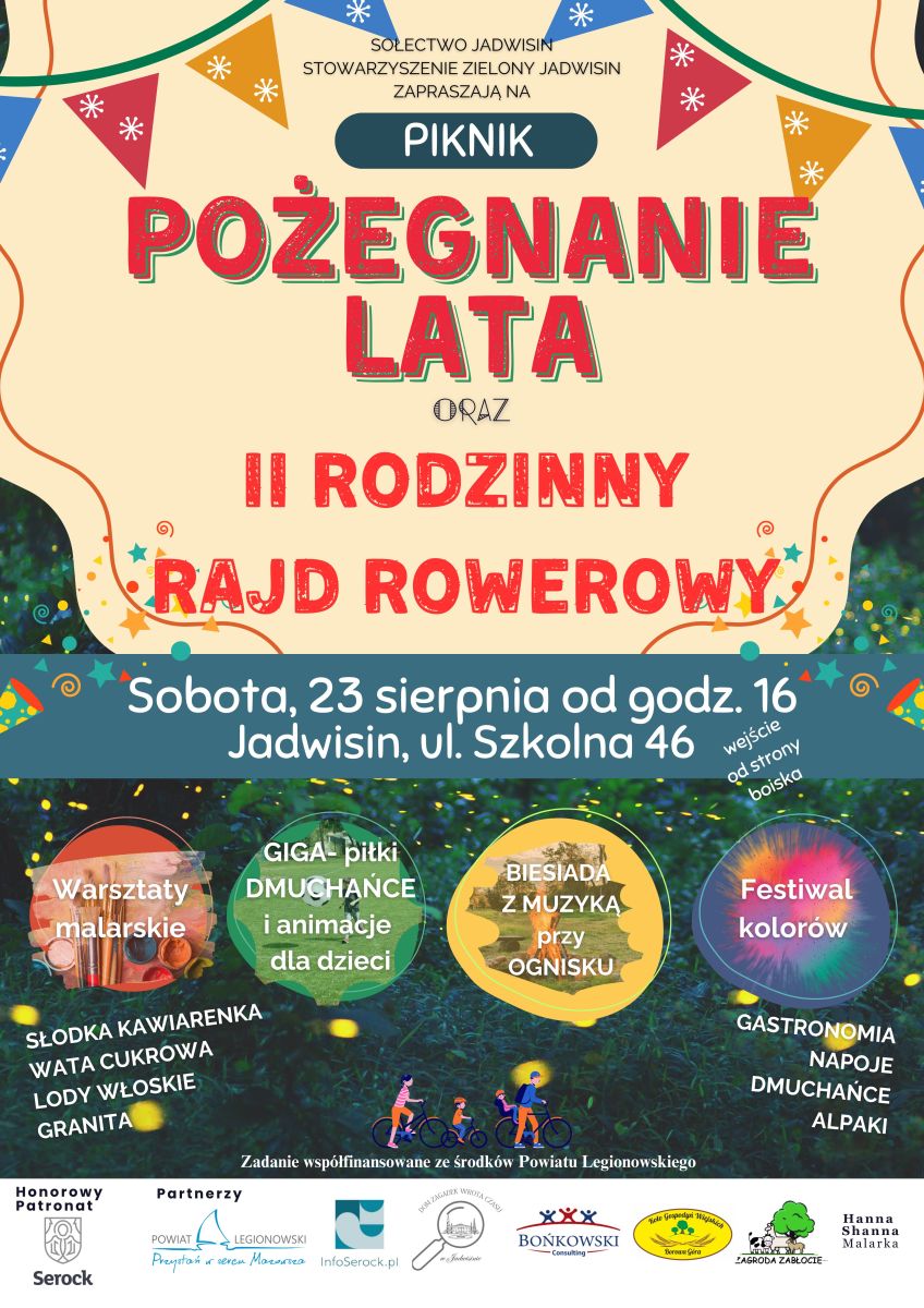 Plakat pikniku Pożegnanie Lata oraz II rodzinnego Rajdu Rowerowego