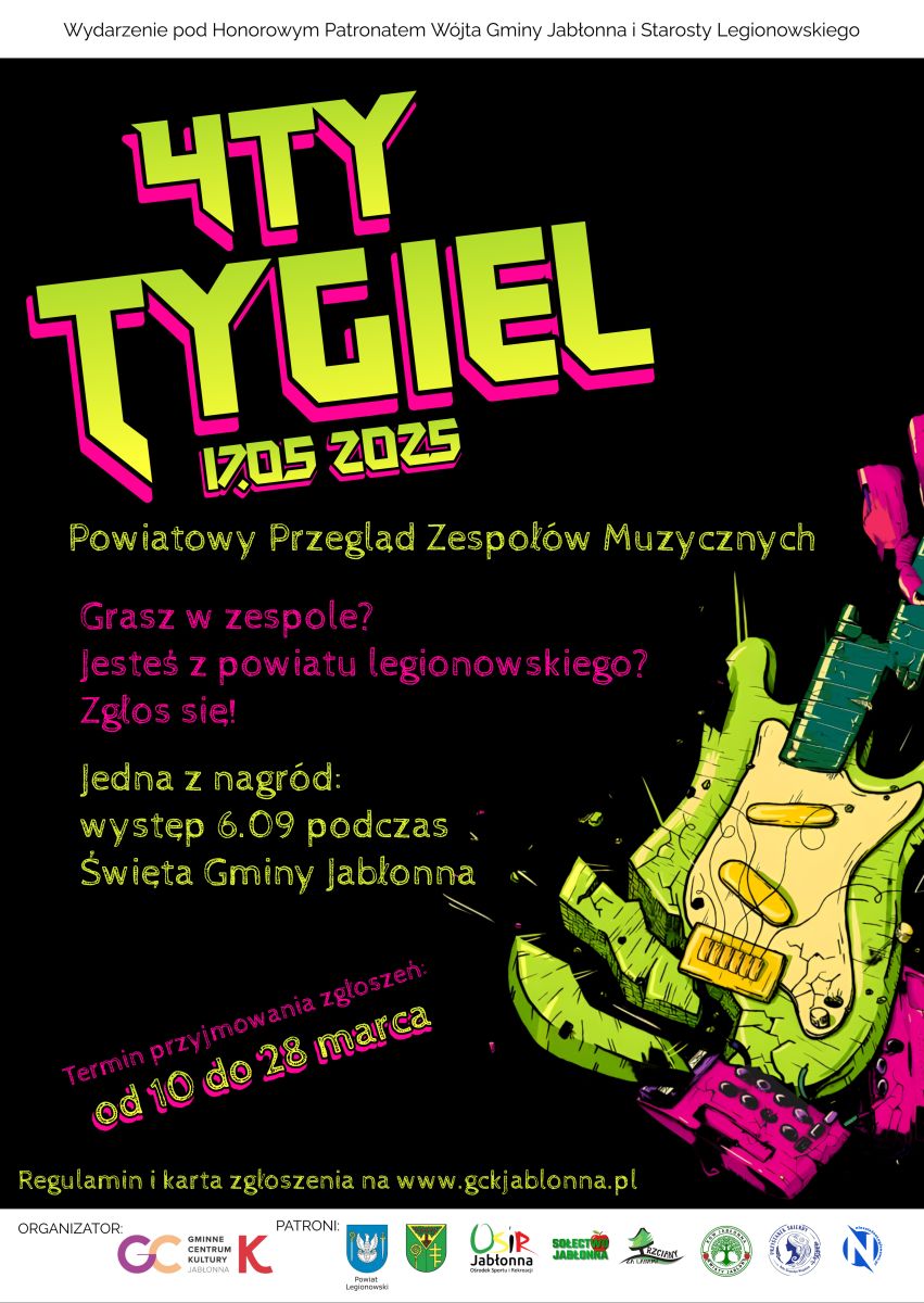Plakat zapraszający do udziału w przeglądzie. Informacje z plakatu w aktualności.