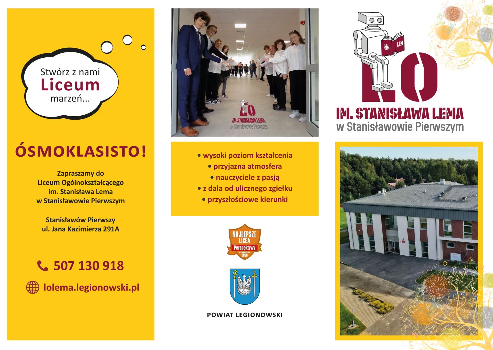 ulotka reklamowa oferty LO im. Stanisława Lema, szczegóły na stronie:https://lolema.legionowski.pl