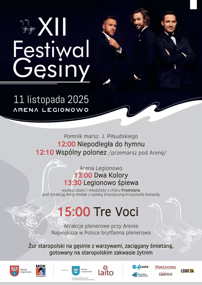 XII Festiwal Gęsiny w Legionowie w dniu 11 listopada. Plakat zapraszający na wydarzenie. Szczegółowe informacje w aktualności