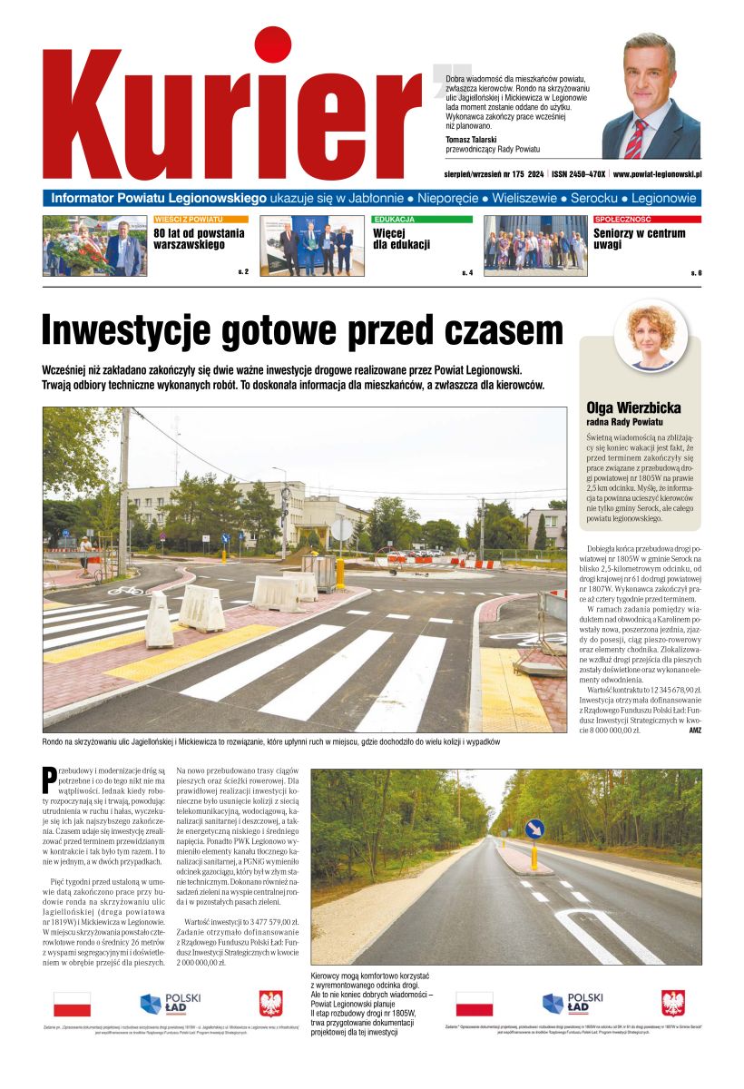 Pierwsza strona gazety Kurier Informator Powiatu Legionowskiego. Plik pdf z zawartościa całej gazety w załaczeniu aktualności