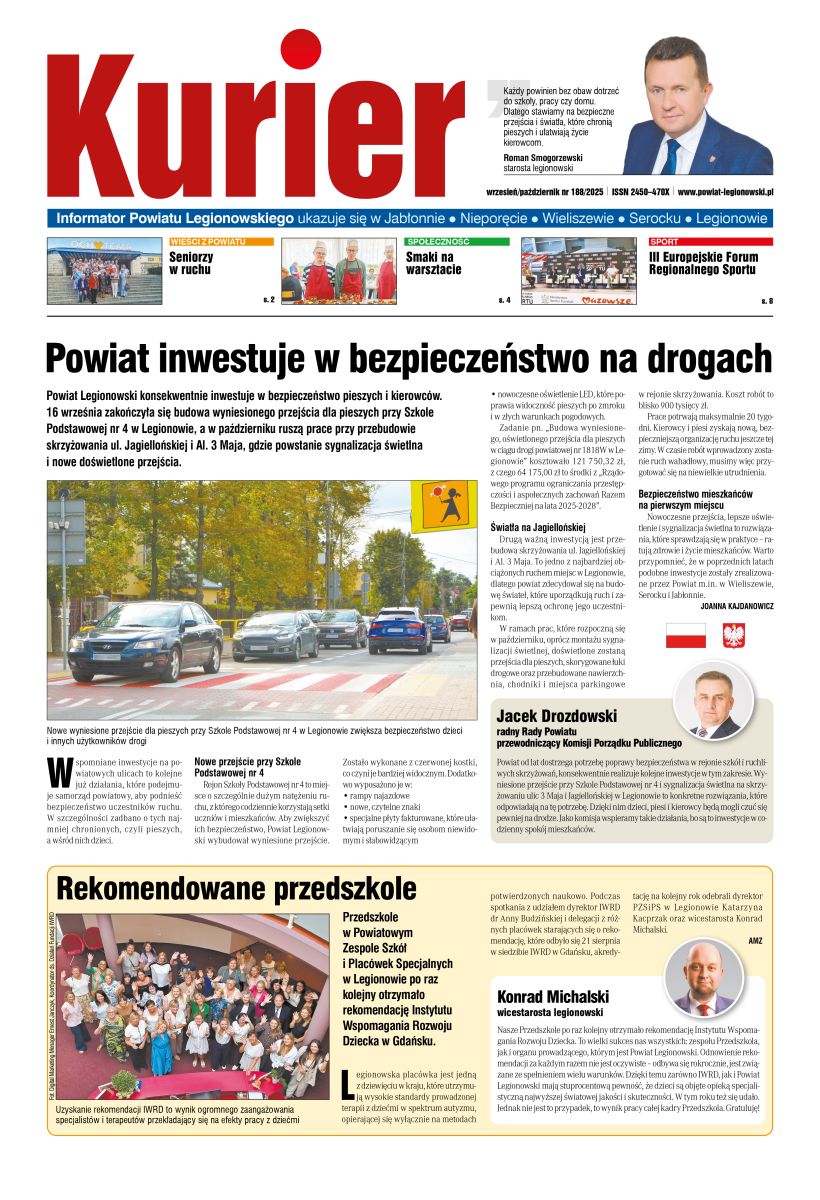 Pierwsza strona gazety Kurier nr 188 wrzesień / październik 2025 r. Plik pdf dostępny jako załącznik w tej aktualności.