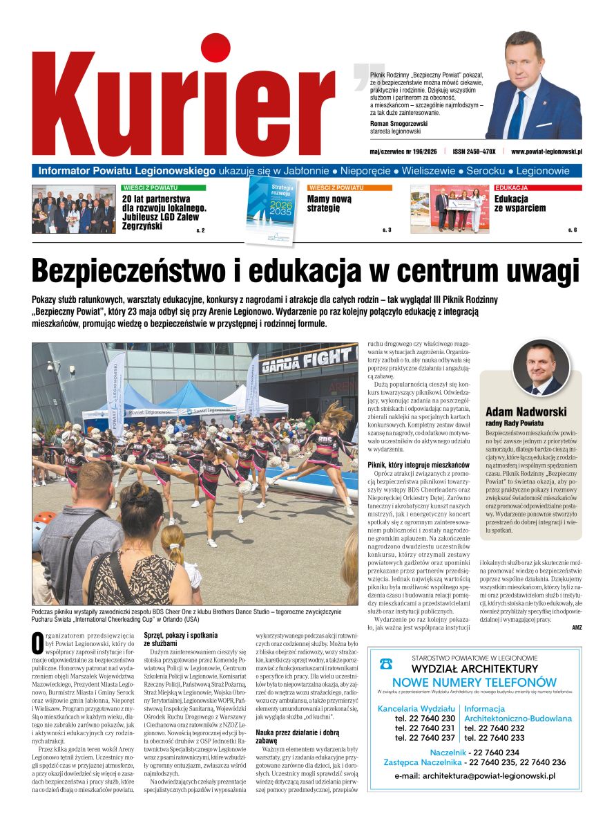 Strona tytułowa gazety Kurier.Informator Powiatu Legionowskiego - maj/czerwiec 2026 nr 196