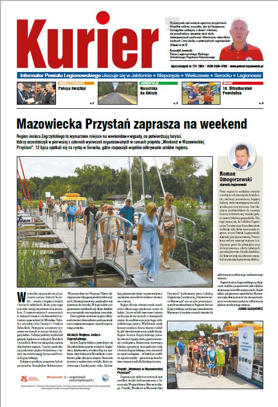 Pierwsza strona gazety Kurier Informator Powiatu Legionowskiego. Plik pdf z zawartościa całej gazety w załaczeniu aktualności