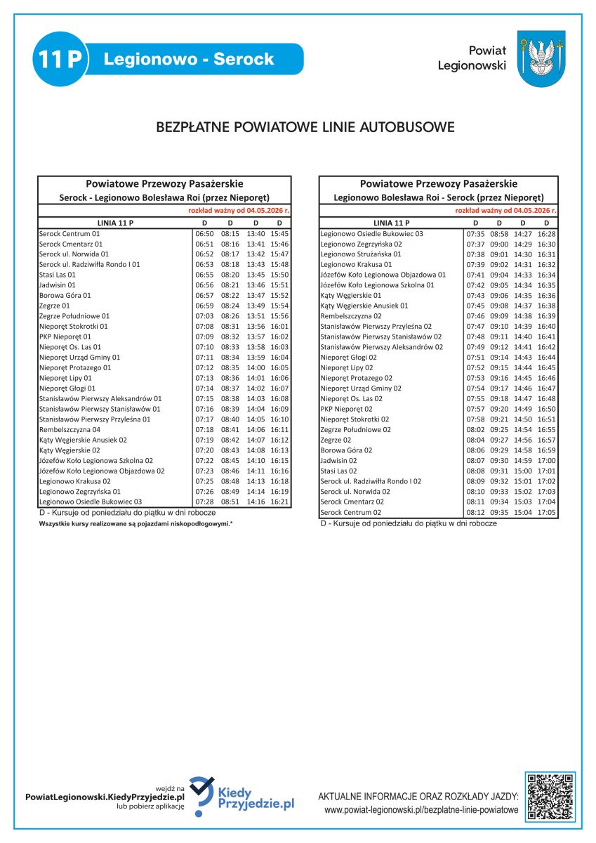 rozkład linii 11p, plik pdf zaaczony do aktualności