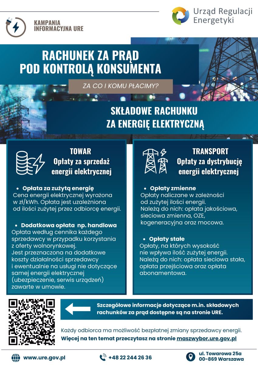 Ulotka dotycząca kampanii informacyjnej Urzędu Regulacji Energetyki