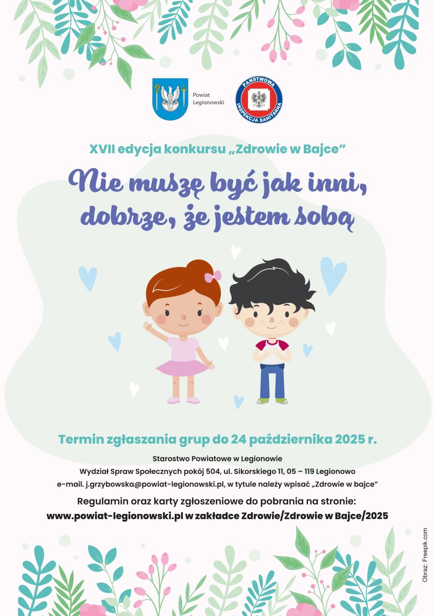 Plakat promujacy konkurs Zdrowie w Bajce. Szczegółowe informacje w aktualności.