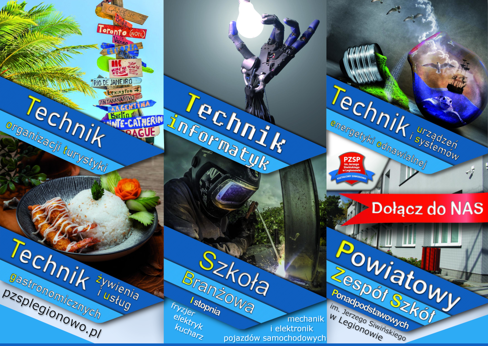 Plakat informujący o profilach kpas w PZSP w Legionowie