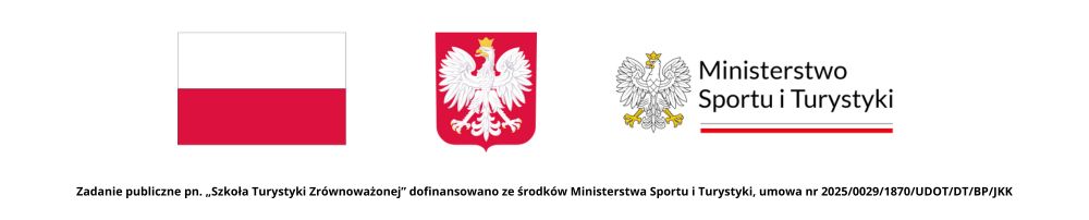 Na zdjęciu widoczna jest flaga Polski, godło Polski i logo Ministerstwa Sportu i Turystyki