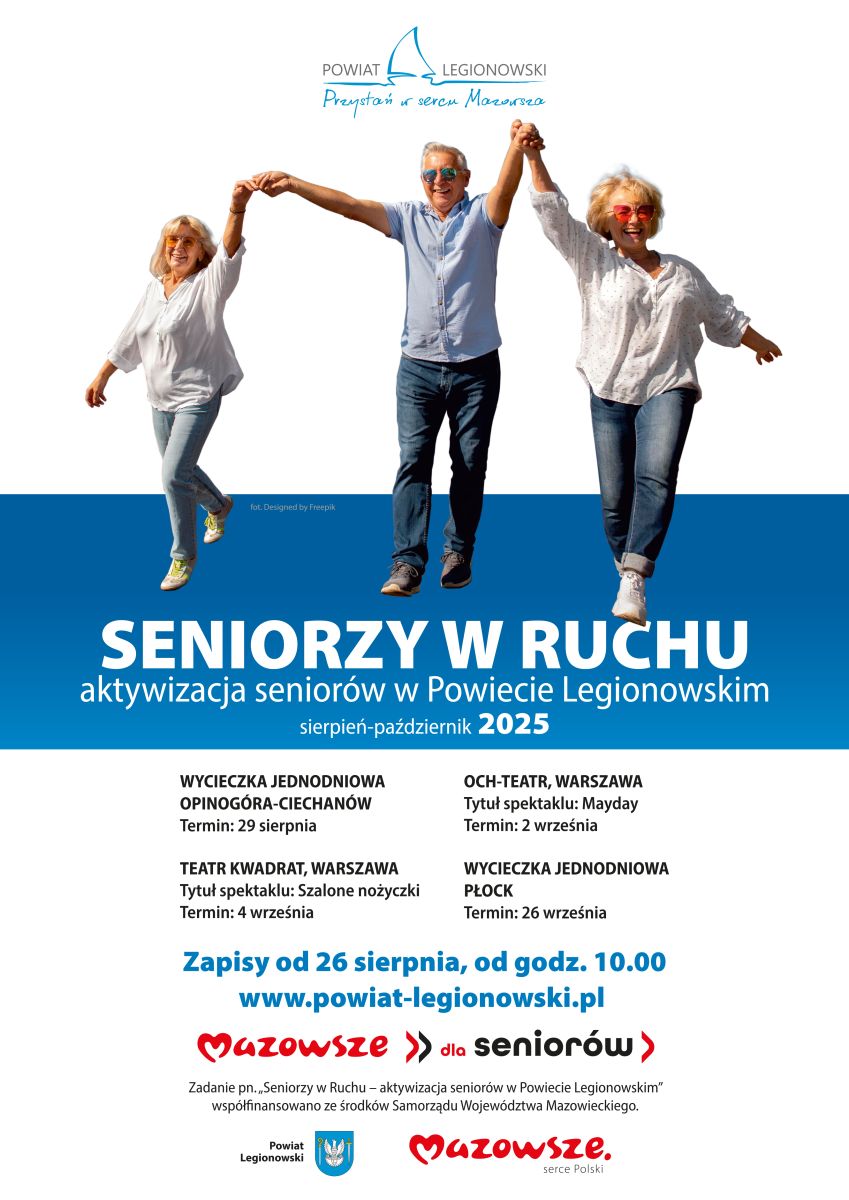Plakat promujący projekt Seniorzy w ruchu. Wiecej informacji w aktualności.