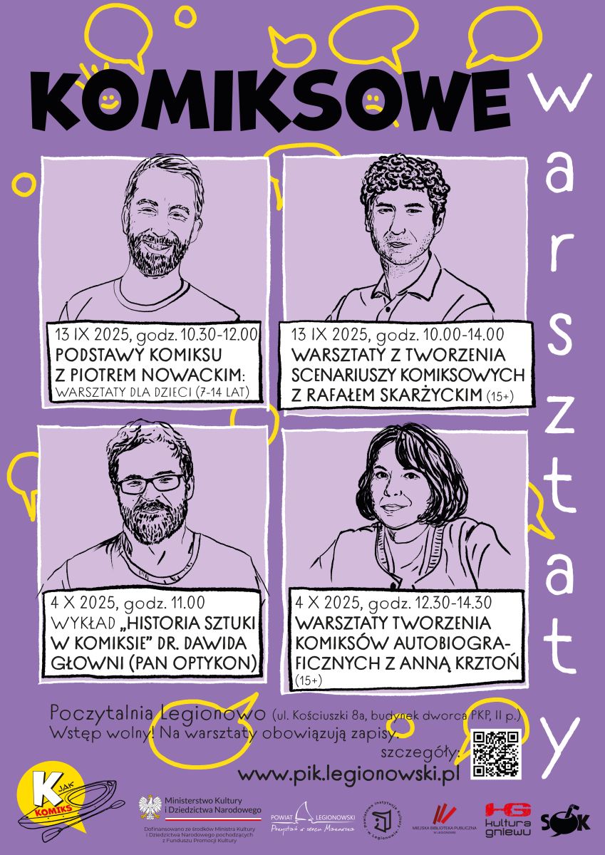 Plakat zapraszający na warsztaty, szczegółowe informacje w aktualności