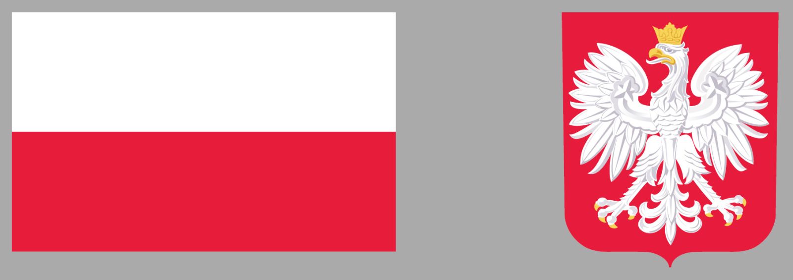 grafika: po lewej flaga Polski, po prawej godło